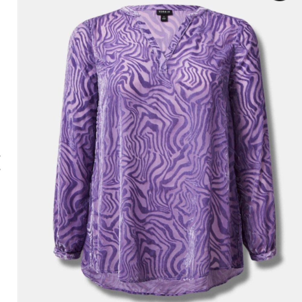 Torrid Velvet Burnout Pullover Long Sleeve Blouse - Picture 2 of 12